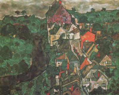 Krumau Landscape (Town and River) (mk12), Egon Schiele